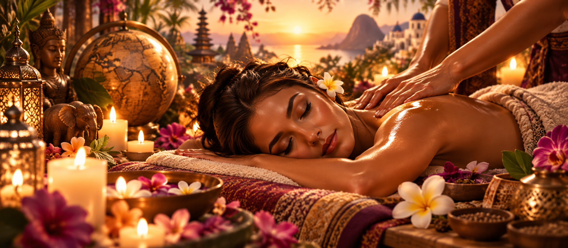 Massage relaxant dans une ambiance chaleureuse et fleurie