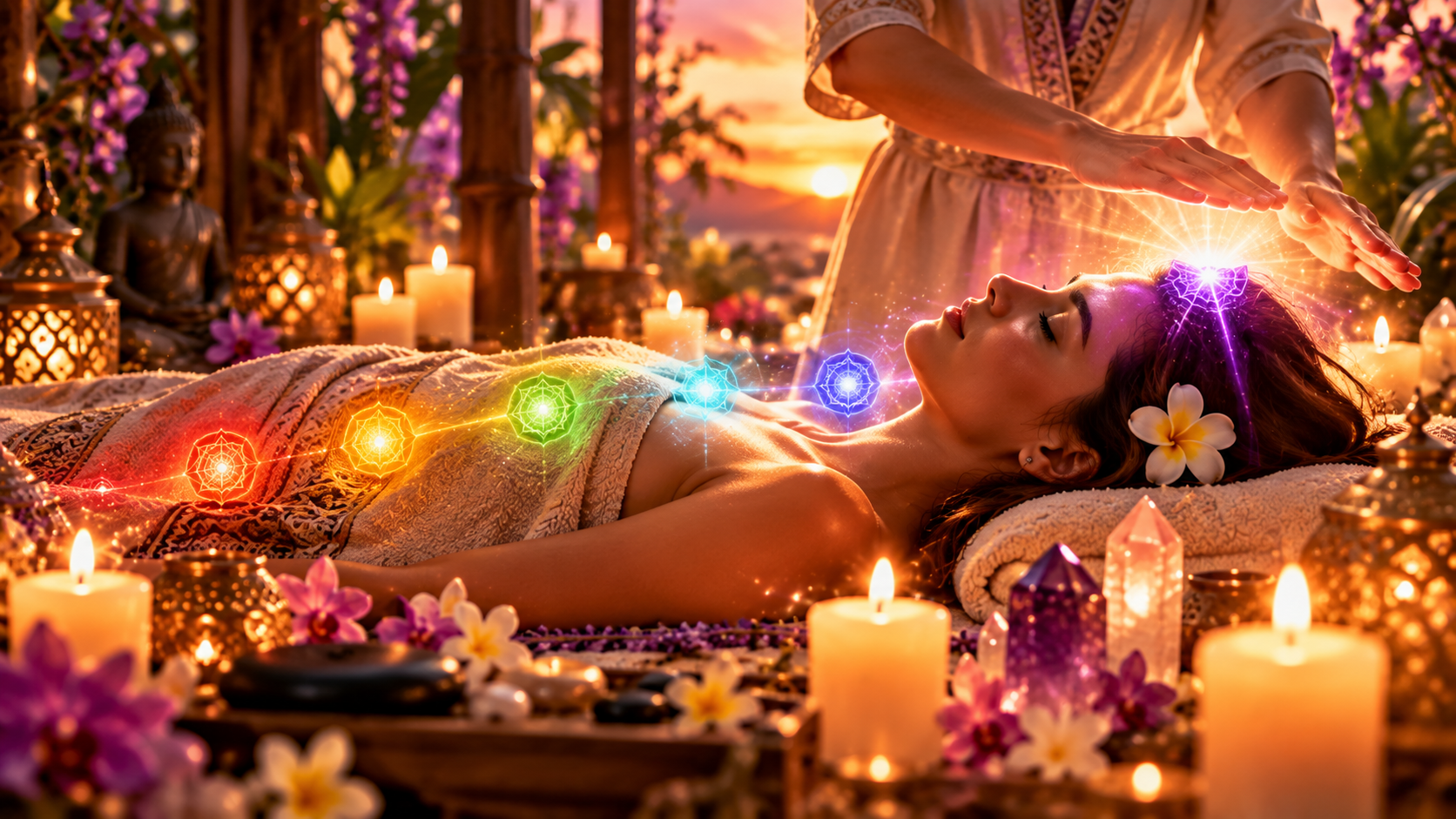 Massage des 7 chakras dans une ambiance énergétique et apaisante